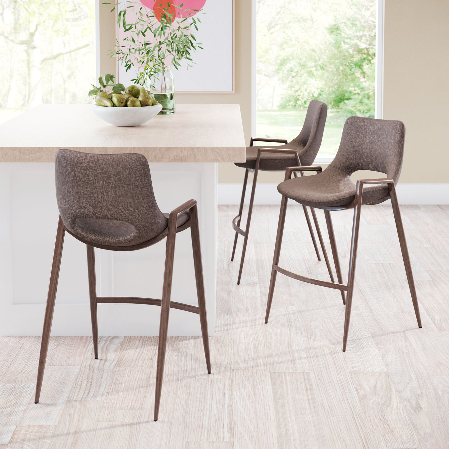 Desi Counter Stool Set of 2 - Sophisticated Brown & Walnut Design for Modern Kitchens and Dining Spaces