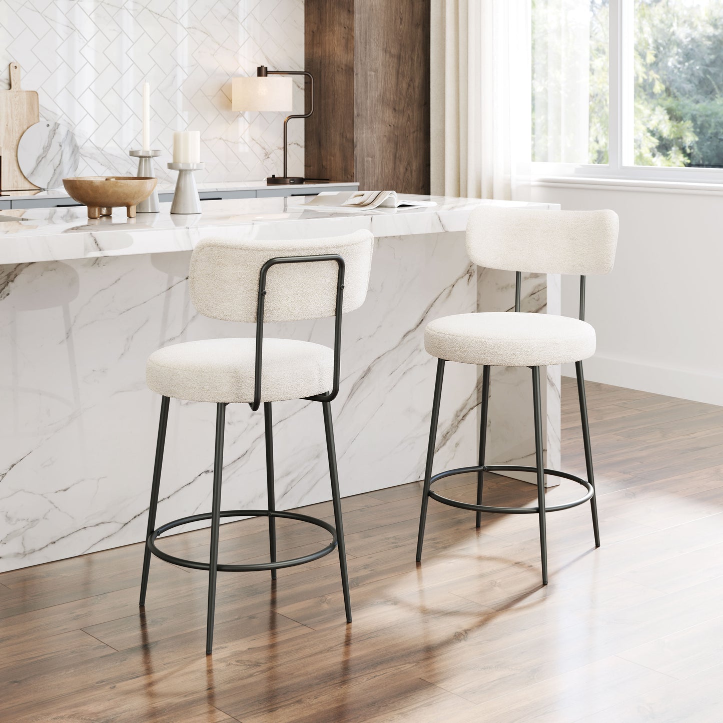 Blanca Counter Stool Set of 2 - Elegant Ivory Design for Modern Kitchens and Dining Spaces