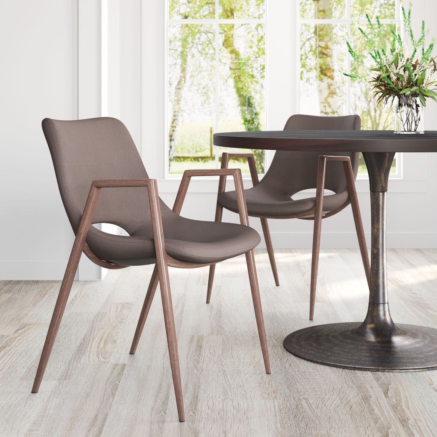 Desi Dining Chair Set of 2 - Chic Brown & Walnut Design for Modern Dining Rooms and Spaces