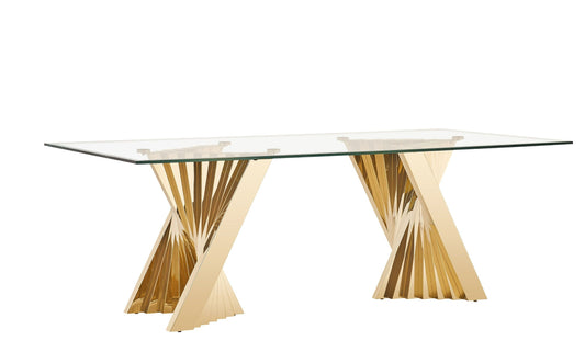 Modrest Buquet Rectangular Dining Table β Glam Glass Top with Champagne Gold Base