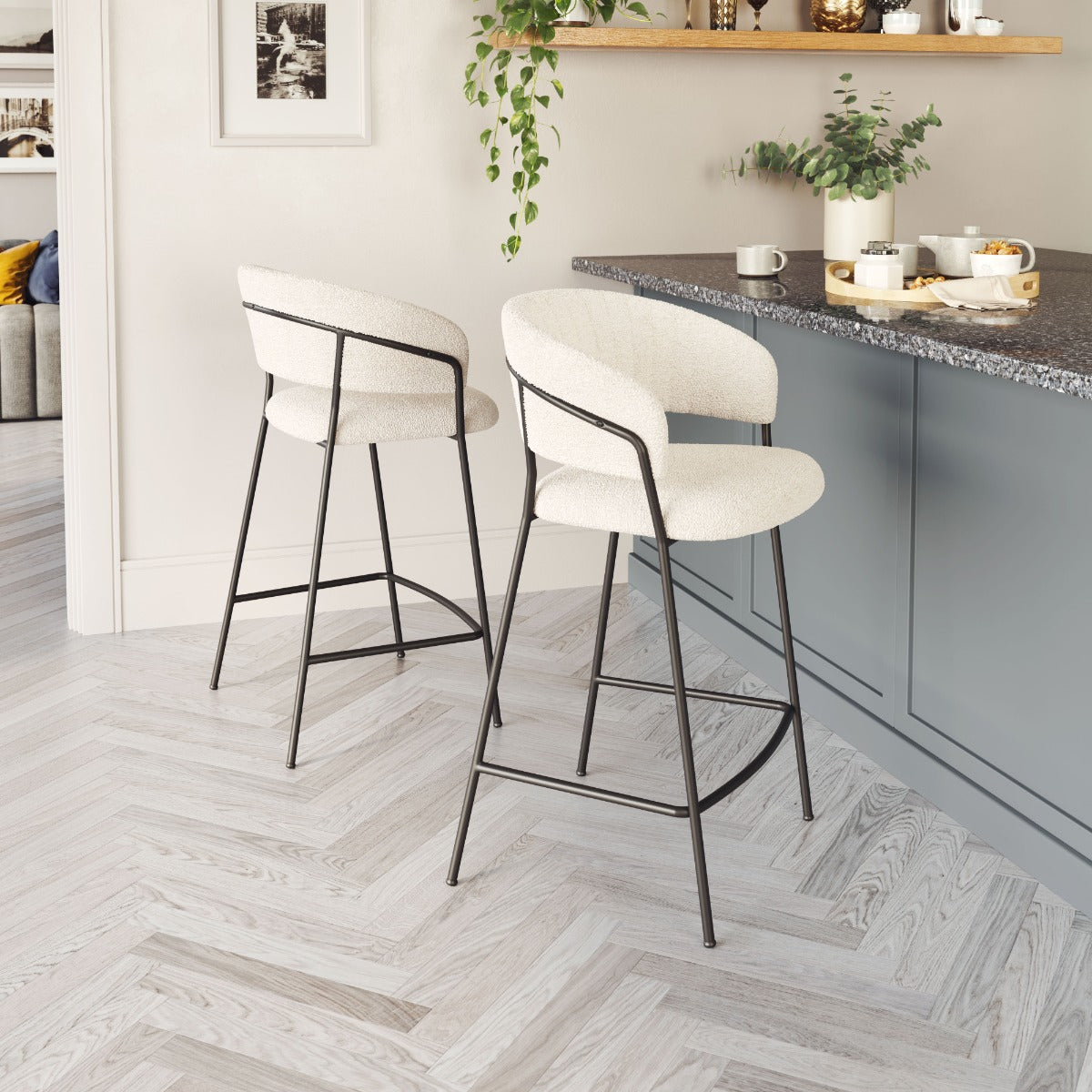 Josephine Counter Stool Set of 2 - Elegant Cream Design for Chic Kitchens and Dining Spaces