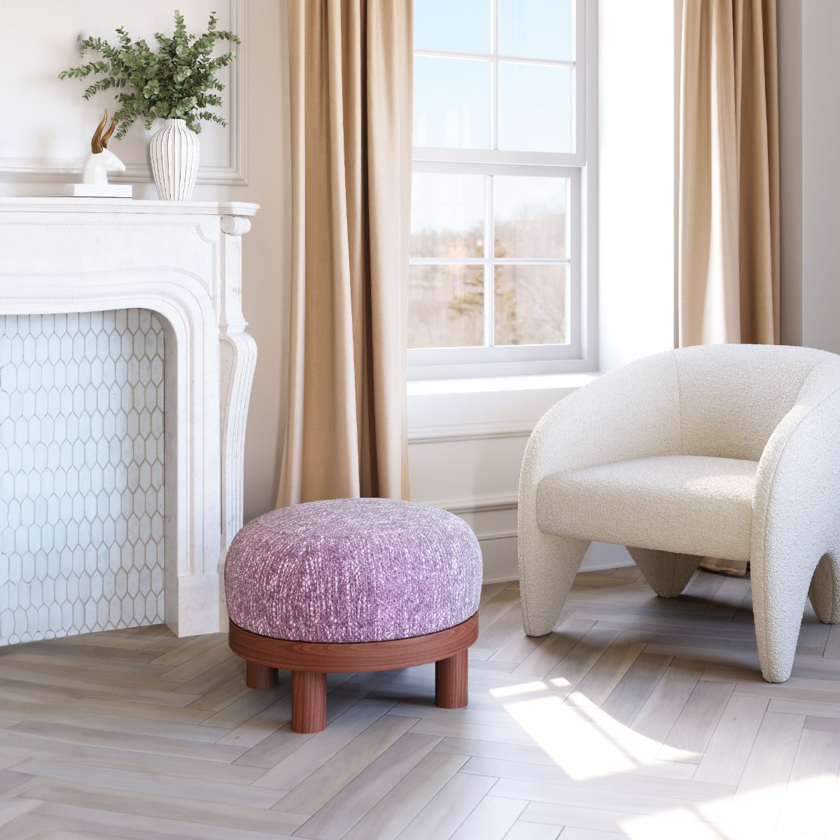 Gome Ottoman Wisteria Purple β Elegant and Plush Wisteria Purple Ottoman for Living Room or Bedroom Decor
