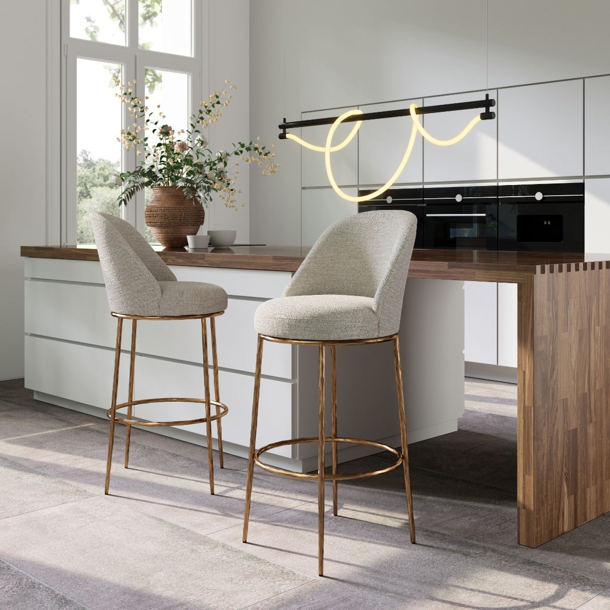 Nordhavn Swivel Barstool Beige & Gold β Chic Beige & Gold Swivel Barstool for Modern Kitchens or Bars