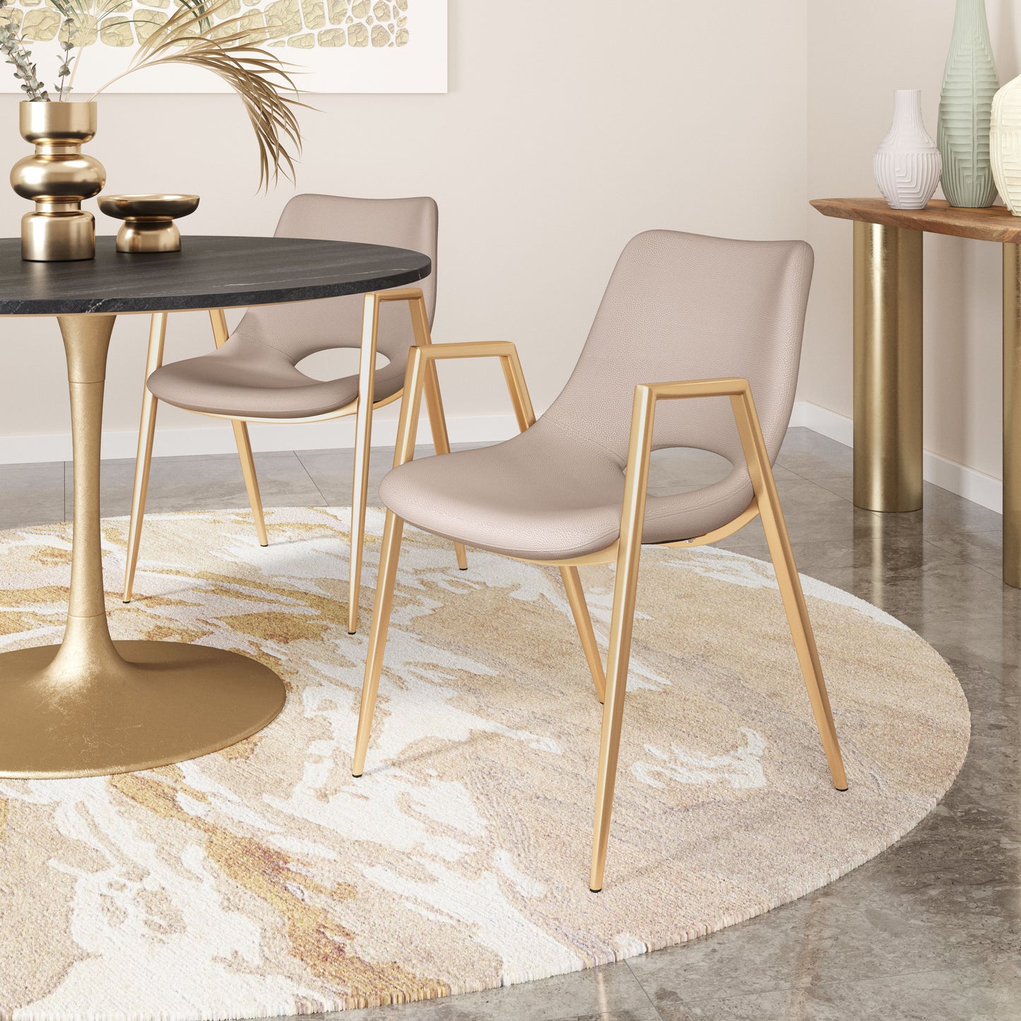Desi Dining Chair Set of 2 - Elegant Beige & Gold Design for Stylish Dining Rooms and Spaces