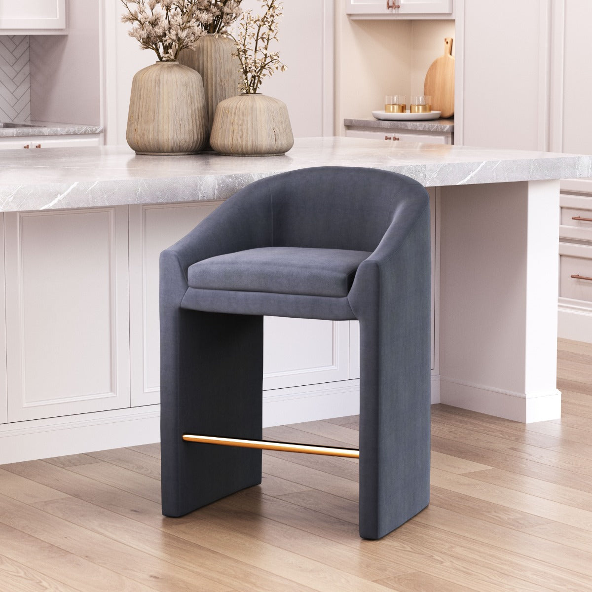 Emas Counter Stool - Midnight Gray Sleek and Stylish Upholstered Stool for Modern Kitchens and Dining Spaces