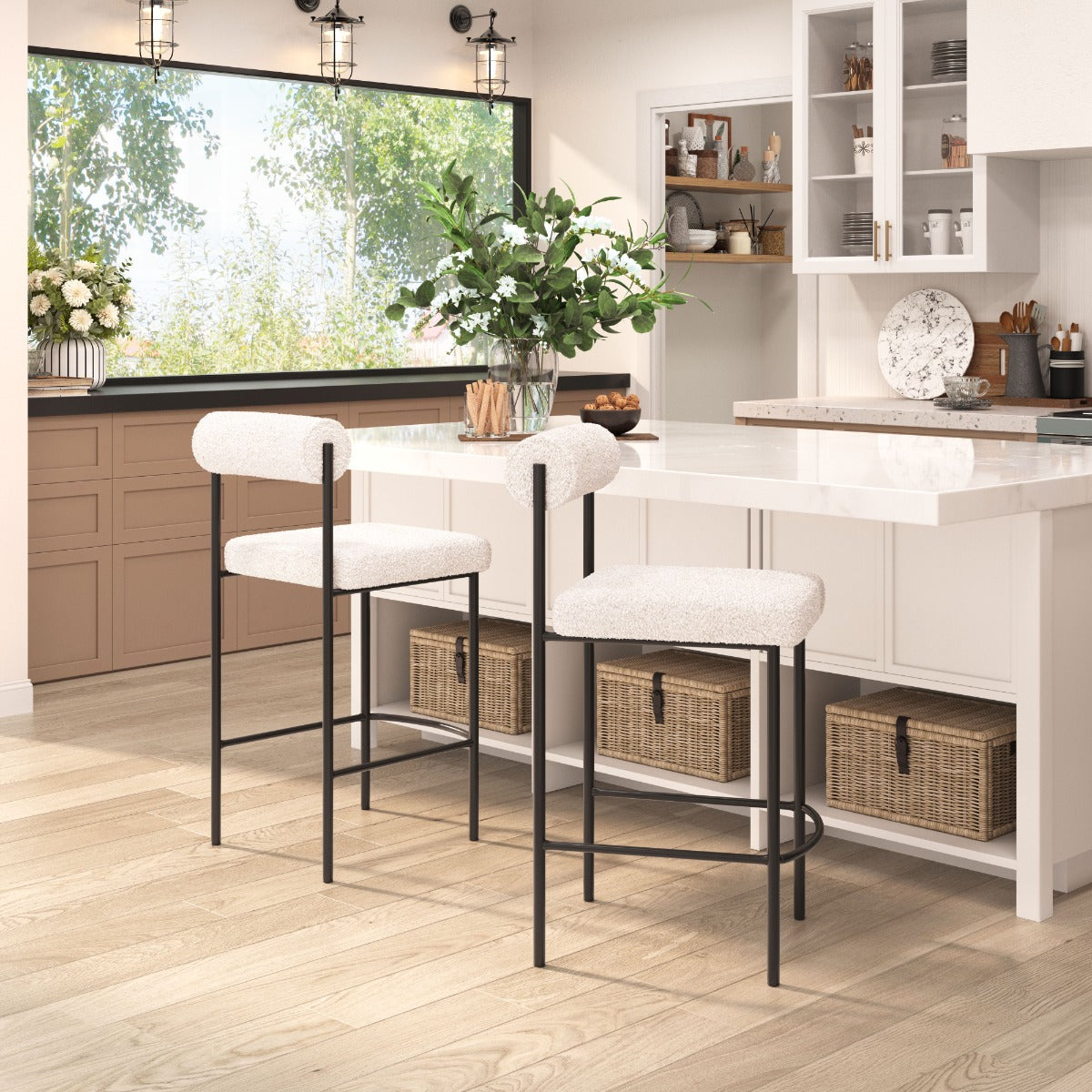 Livorno Counter Stool Set of 2 - Ivory Elegant and Comfortable Counter Stools for Contemporary Kitchens and Dining Spaces