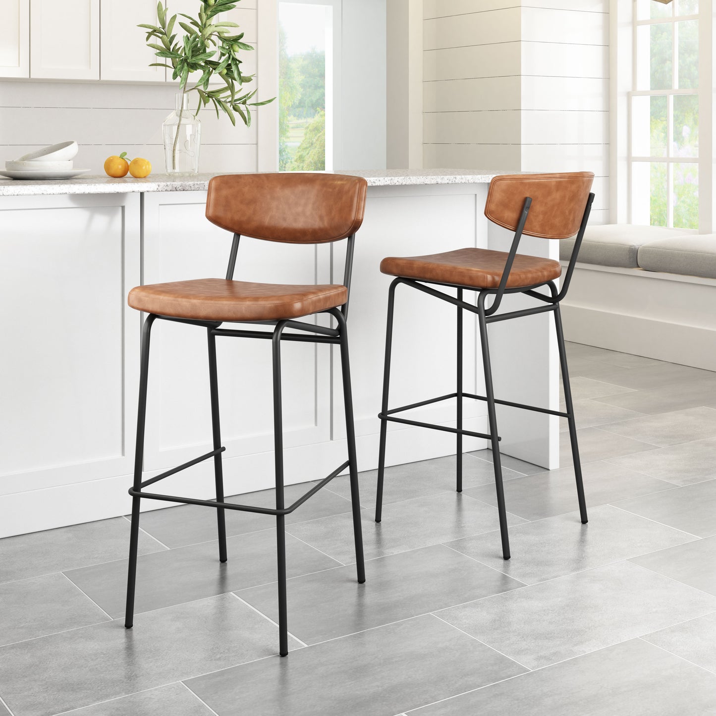 Charon Barstool (Set of 2) Vintage Brown β Elegant and Comfortable Vintage Brown Barstools for Contemporary Kitchens or Bars