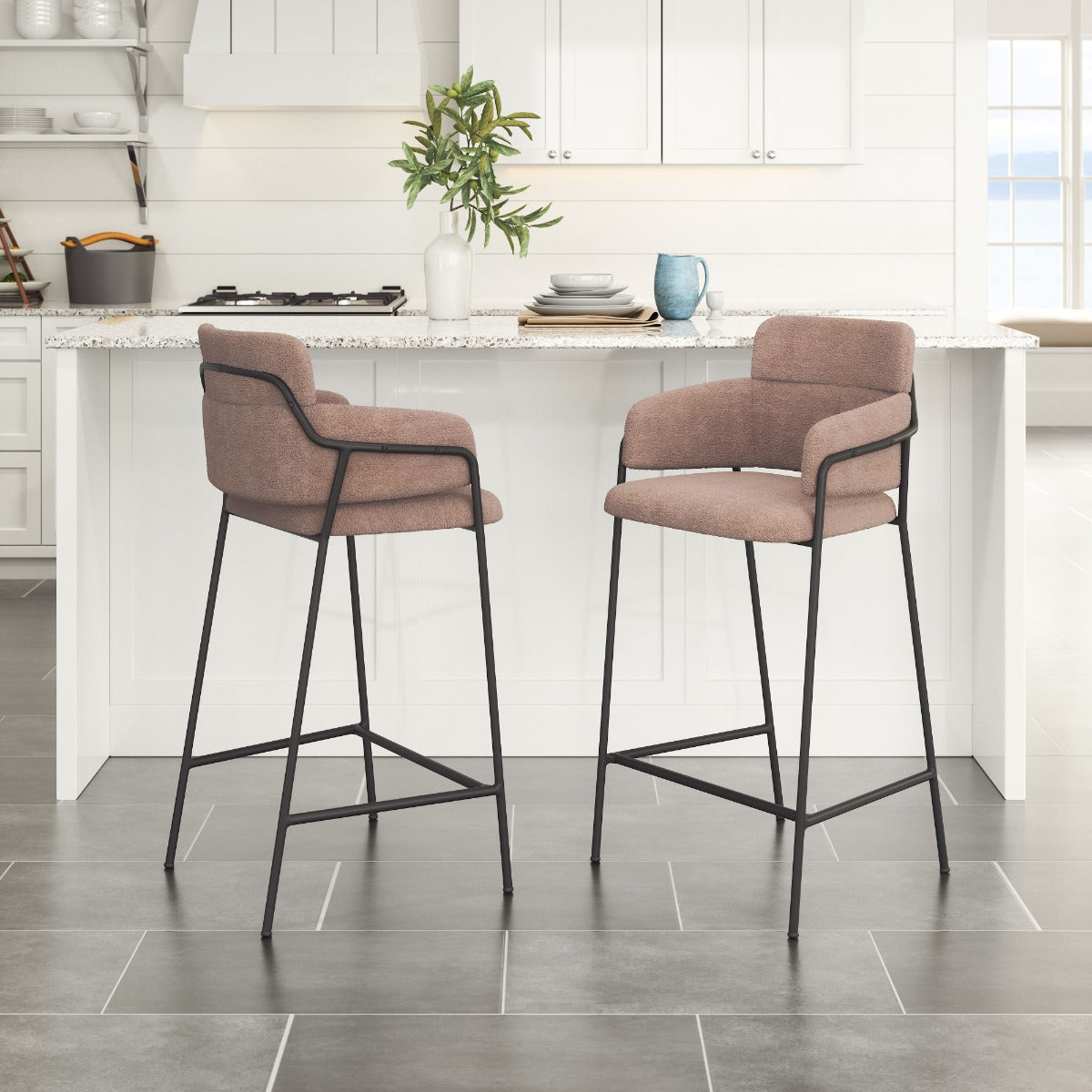 Marcel Counter Stool Set of 2 - Stylish Brown Design for Modern Kitchens and Dining Areas