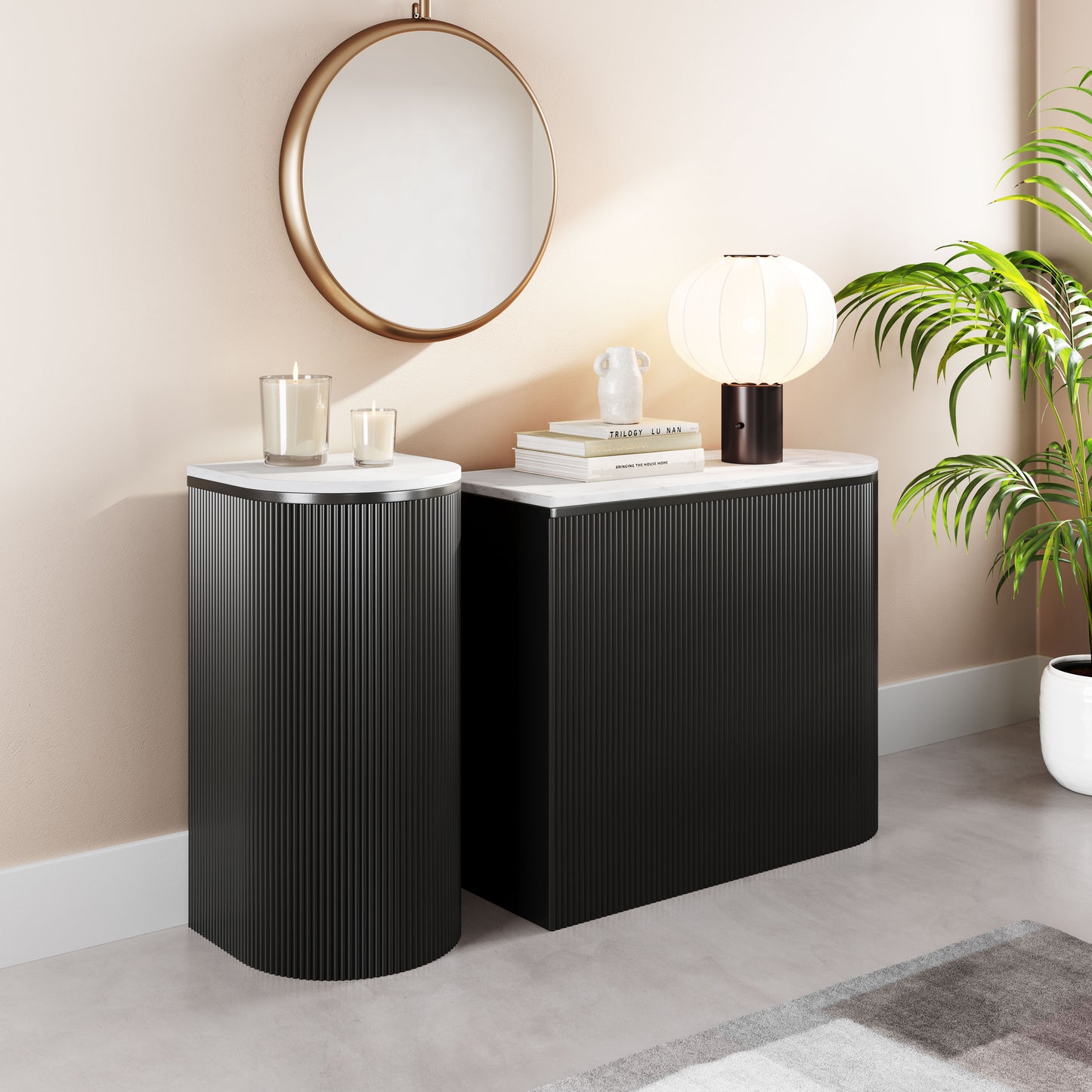 Ormara Console Table Set (2-Piece) - White & Black Stylish and Modern Console Tables for Contemporary Home Decor