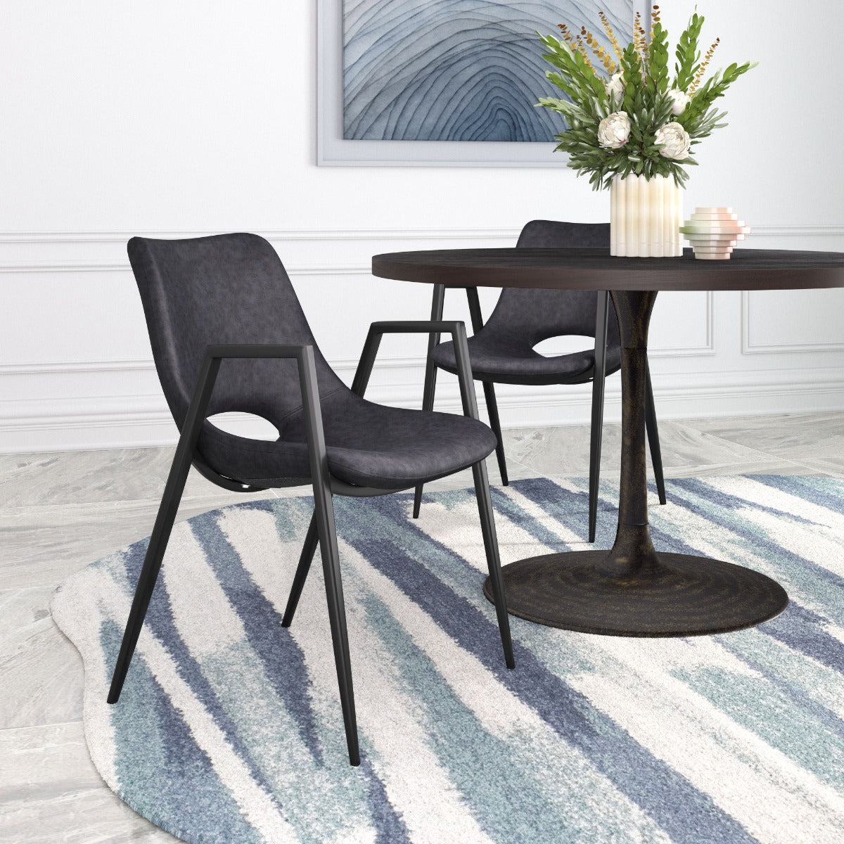 Desi Dining Chairs Set of 2 – Modern Black Wood Finish Stylish Kitchen & Dining Seating