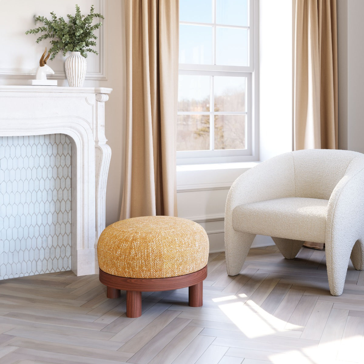 Gome Ottoman Oat Yellow β Stylish and Cozy Oat Yellow Ottoman for Living Room or Bedroom Decor