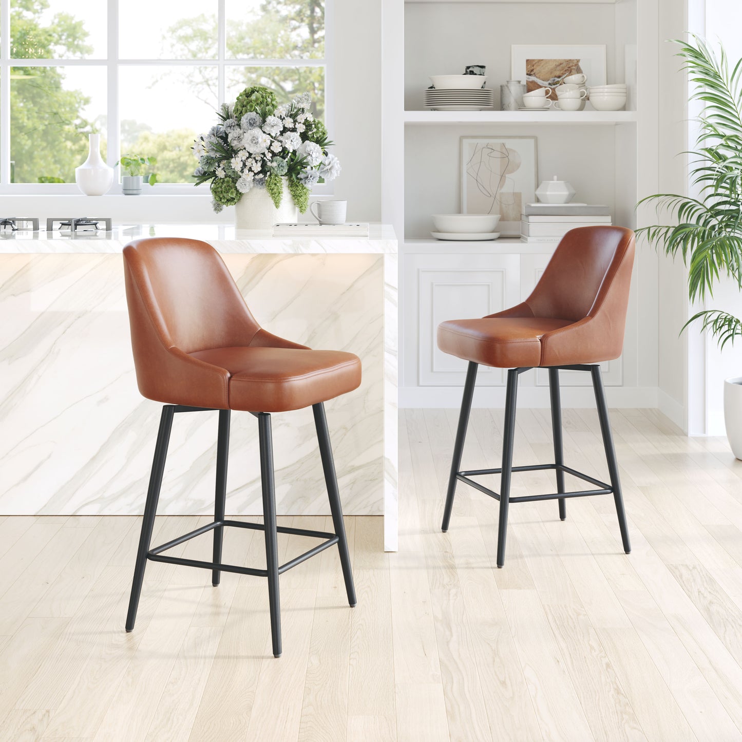Keppel Swivel Counter Stool - Brown Sleek and Comfortable Swivel Stool for Modern Kitchens and Dining Areas