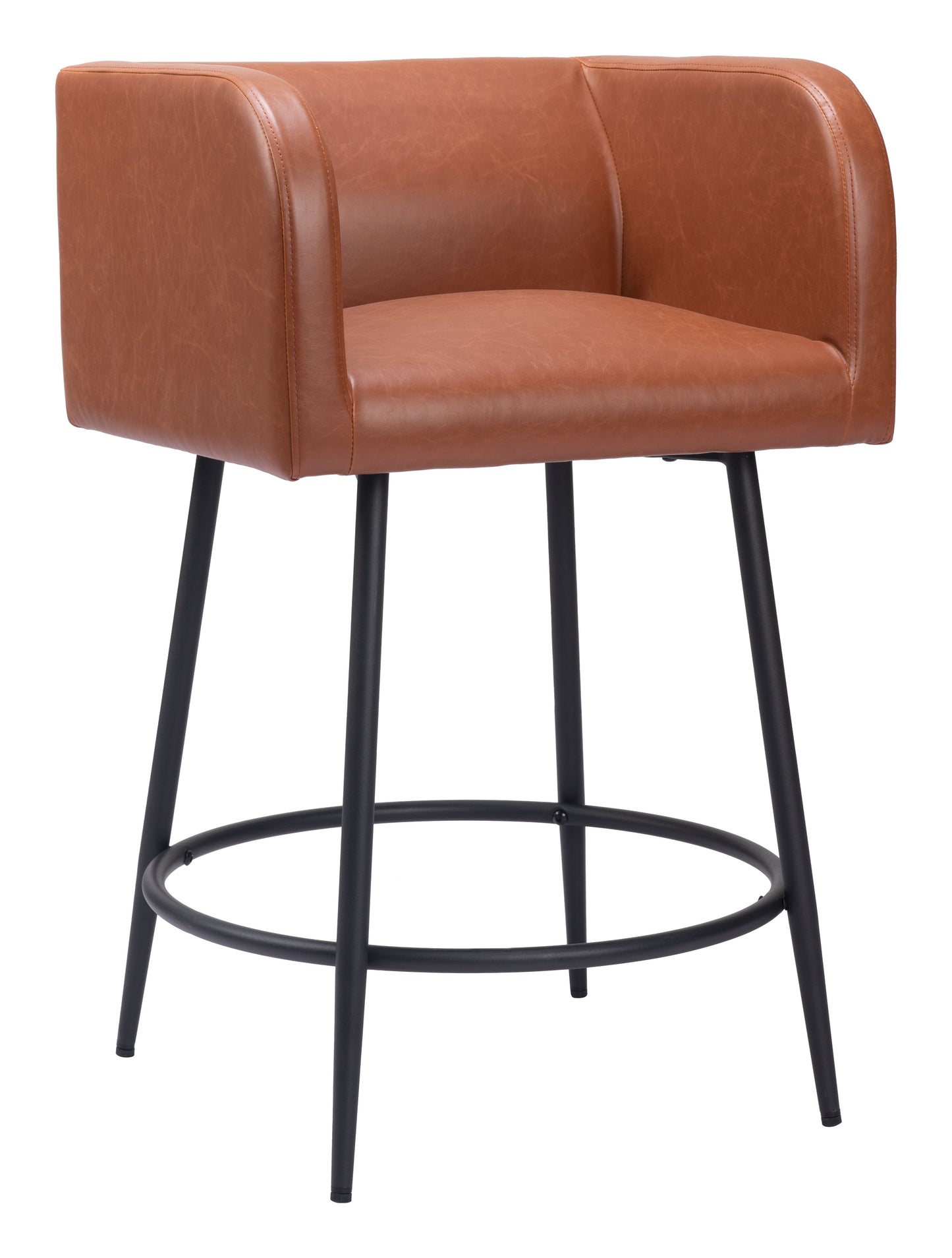 Horbat Counter Stool Set of 2 - Brown Modern and Comfortable Upholstered Stools for Contemporary Kitchens and Dining Areas