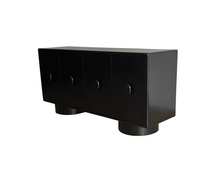 Modrest Calexico Contemporary Black Wave Glass and Black Buffet for Sleek and Stylish Dining Room Storage