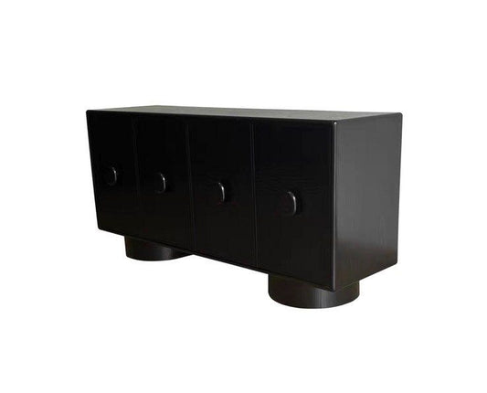 Modrest Calexico Contemporary Black Wave Glass and Black Buffet for Sleek and Stylish Dining Room Storage