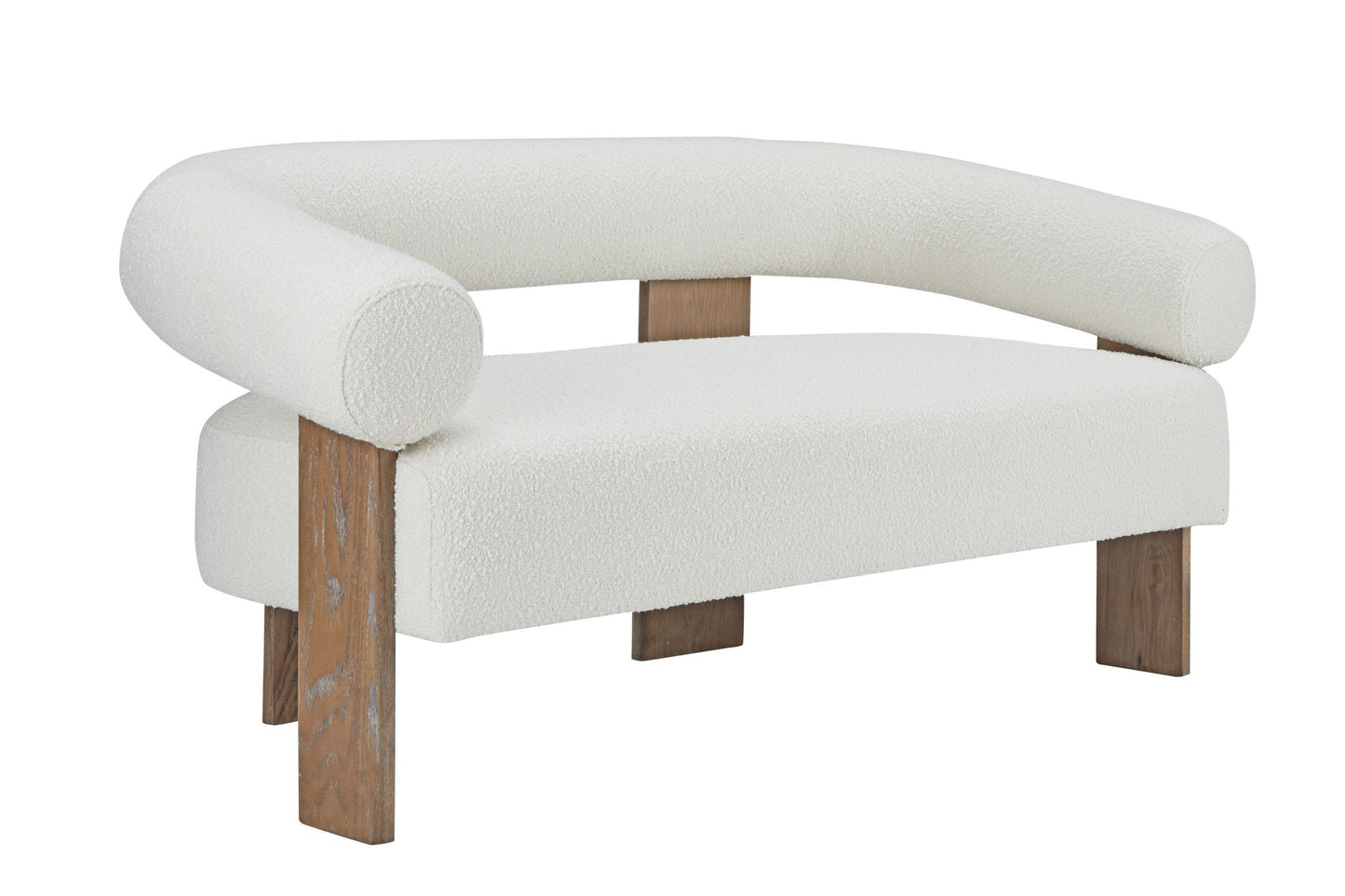 Modrest Aledo Modern Off-White Fabric and Oak Loveseat β A Stylish and Comfortable Addition to Any Living Space