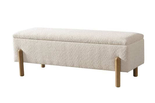 Modrest Electra - Modern Ivory Fabric + Rubberwood Bench With Storage