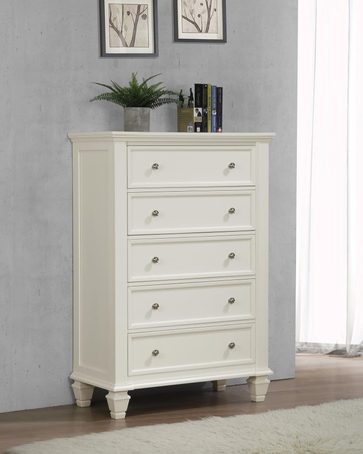 Sandy Beach 5-Drawer Bedroom Chest White - Coastal-Inspired Storage for a Fresh, Clean Look