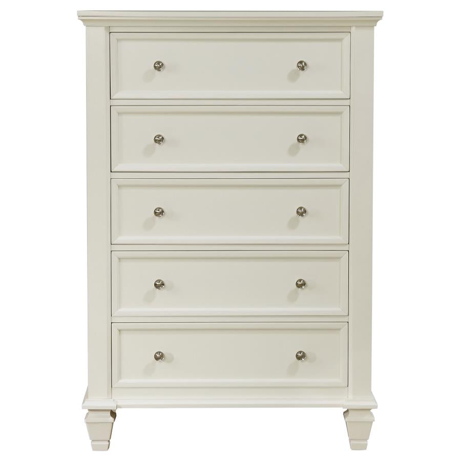 Sandy Beach 5-Drawer Bedroom Chest White - Coastal-Inspired Storage for a Fresh, Clean Look
