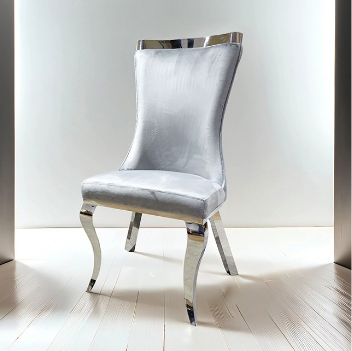 Basilicata Silver Grey Dining Chair Set of 2 - Elegant & Contemporary Dining Chairs with Silver and Grey Finish