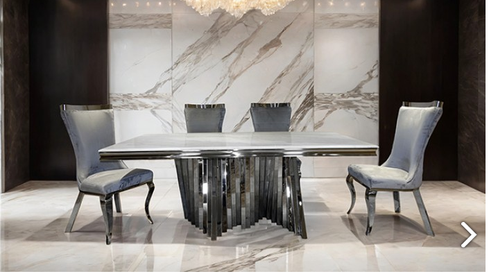Basilicata Silver Grey Dining Chair Set of 2 - Elegant & Contemporary Dining Chairs with Silver and Grey Finish