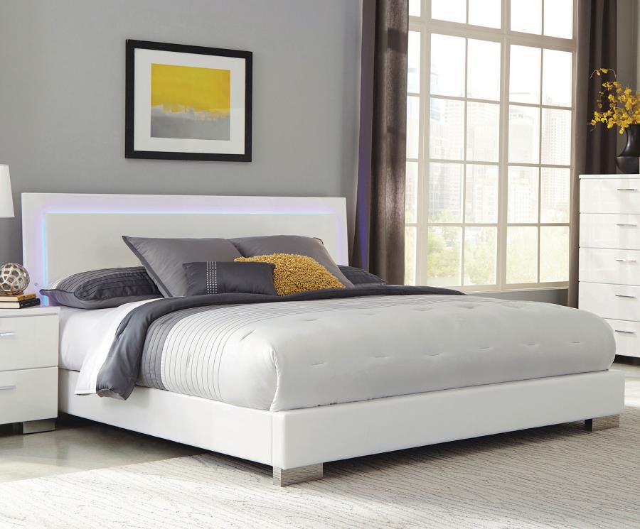 Felicity Wood LED Panel Bed White High Gloss - Modern and Stylish Bedroom Centerpiece with LED Accent