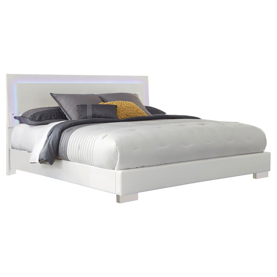 Felicity Wood LED Panel Bed White High Gloss - Modern and Stylish Bedroom Centerpiece with LED Accent
