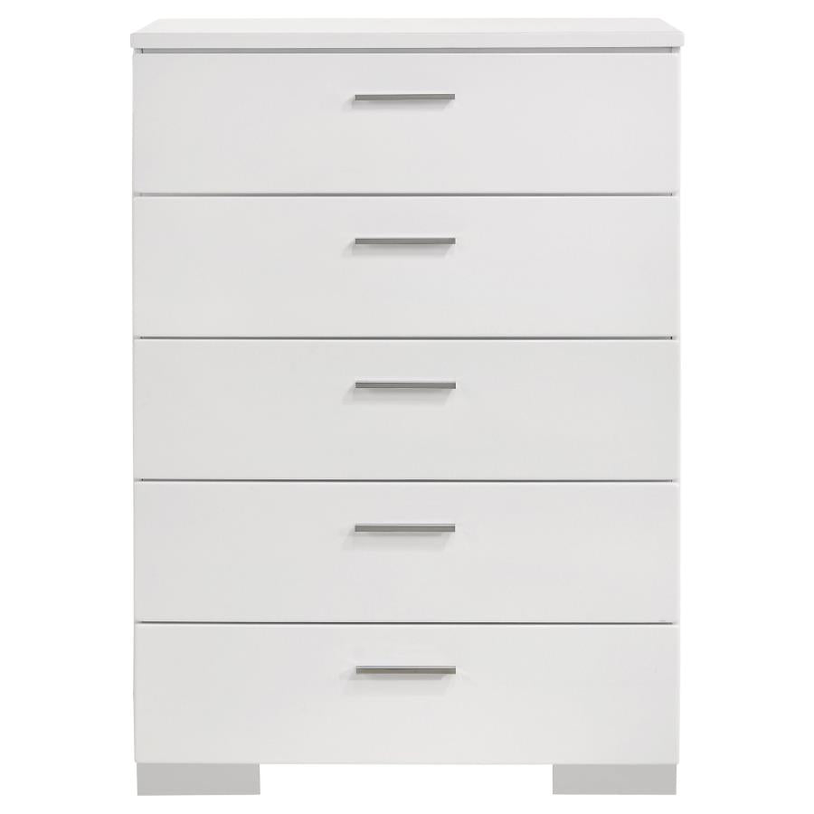 Felicity 5-Piece Bedroom Set White High Gloss - Elegant and Contemporary Bedroom Furniture Collection