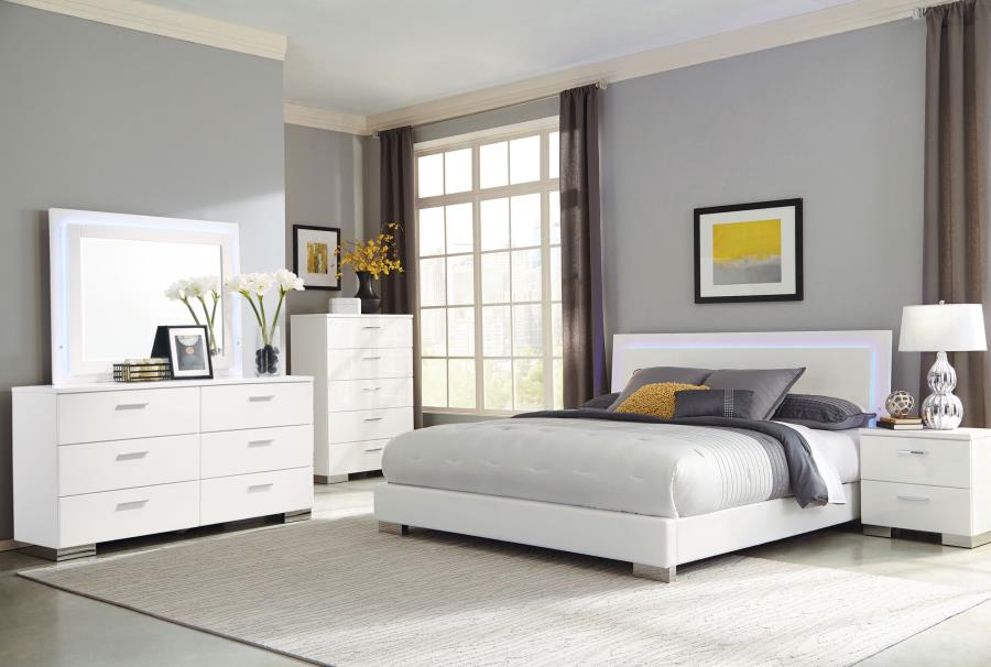 Felicity 6-Drawer Dresser with LED Mirror White High Gloss - Sleek and Stylish Bedroom Storage with Modern Lighting