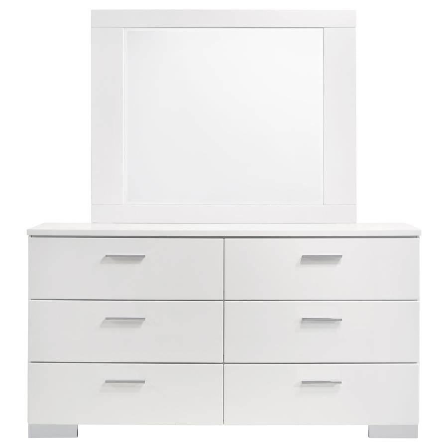 Felicity 6-Drawer Wood Dresser with Mirror White High Gloss - Modern and Elegant Bedroom Storage Solution