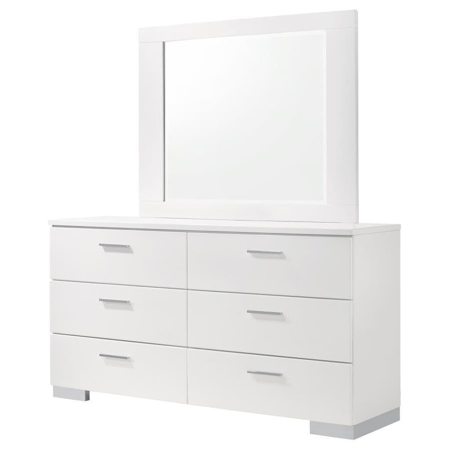 Felicity 6-Drawer Wood Dresser with Mirror White High Gloss - Modern and Elegant Bedroom Storage Solution