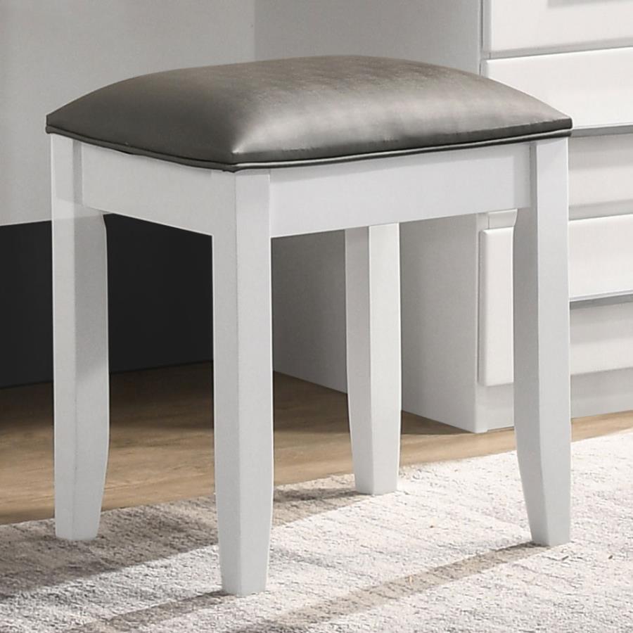 Felicity Upholstered Vanity Stool Metallic and Glossy White - Chic and Comfortable Seating for Your Vanity Area