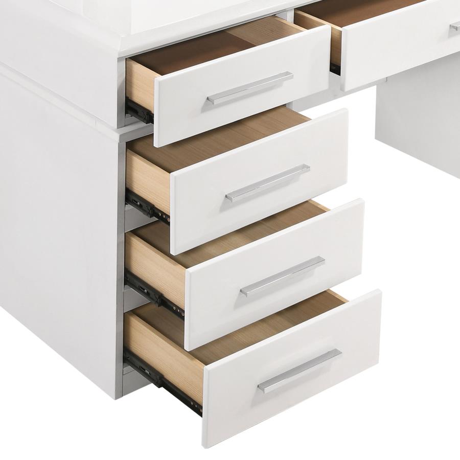 Felicity 9-Drawer Vanity Table Lighted Mirror Glossy White - Elegant and Functional Bedroom Makeup Station