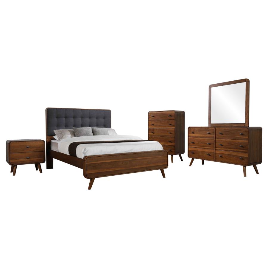 Robyn 5-Piece Dark Walnut Bedroom Set – Modern Bed, Dresser, Nightstands & Mirror