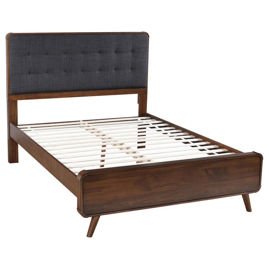 Robyn 5-Piece Dark Walnut Bedroom Set – Modern Bed, Dresser, Nightstands & Mirror