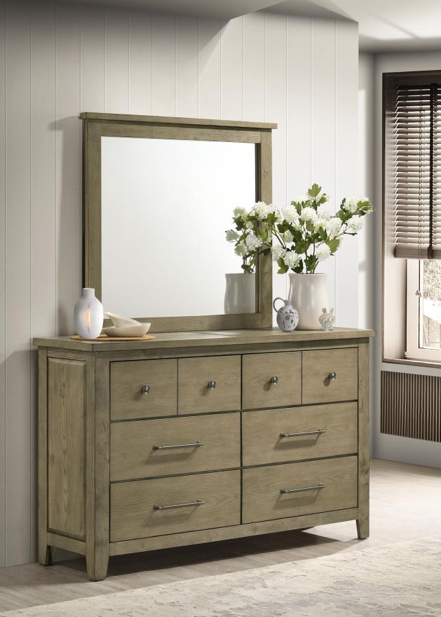 Hazlewood 6-Drawer Bedroom Dresser with Mirror in Vineyard Oak - Stylish & Functional Storage