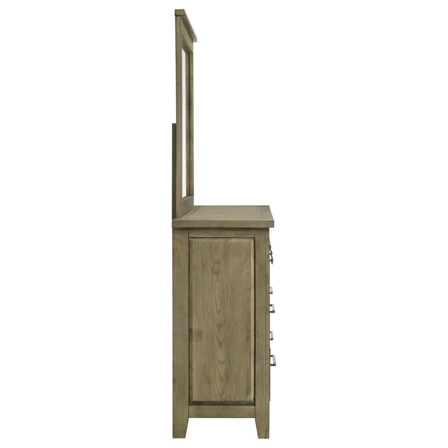 Hazlewood 6-Drawer Bedroom Dresser with Mirror in Vineyard Oak - Stylish & Functional Storage