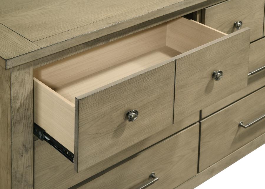 Hazlewood 6-Drawer Bedroom Dresser with Mirror in Vineyard Oak - Stylish & Functional Storage