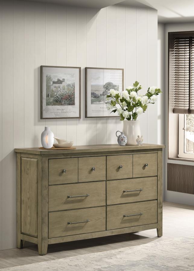 Hazlewood 6-Drawer Bedroom Dresser Cabinet in Vineyard Oak - Spacious Storage Solution