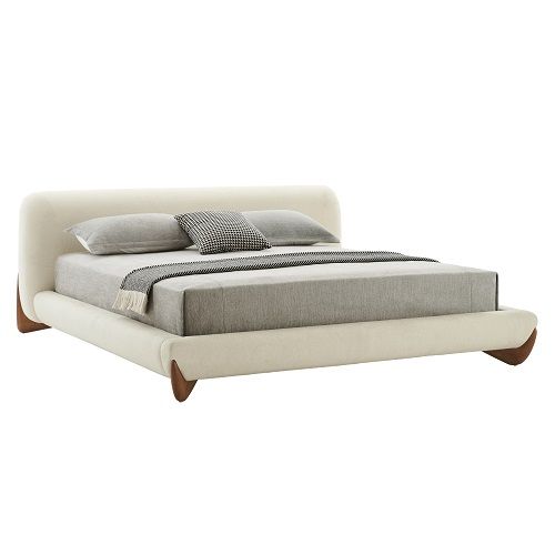 Modrest Fleury Contemporary Bed β Cream Fabric Upholstery with Walnut Frame