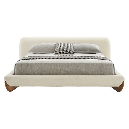 Modrest Fleury Contemporary Bed β Cream Fabric Upholstery with Walnut Frame
