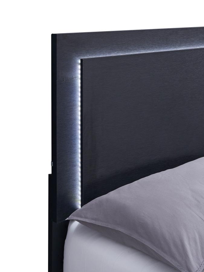 Marceline Wood LED Panel Bed in Black - Sleek, Modern Design with Built-In LED Lighting for a Bold Bedroom Statement