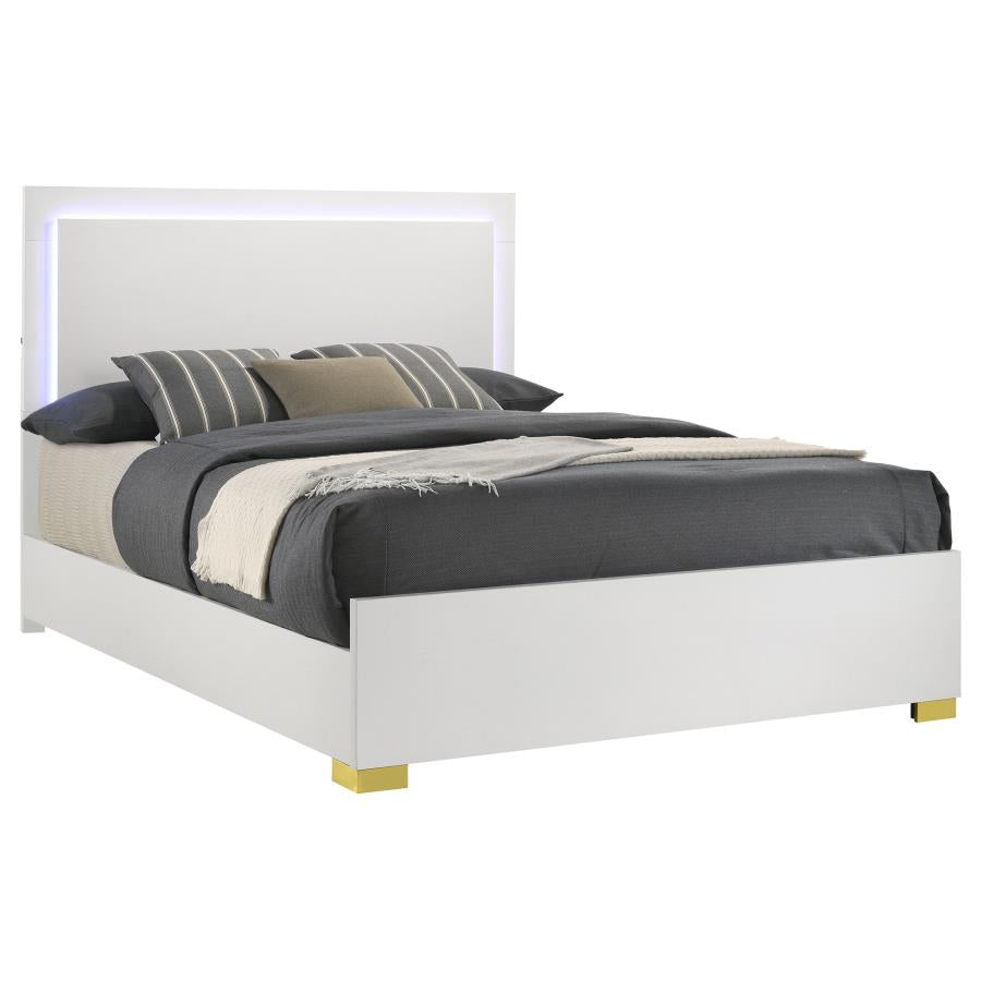Marceline Wood LED Panel Bed in White - Modern and Stylish Design with Built-In LED Lighting for a Bright, Contemporary Bedroom