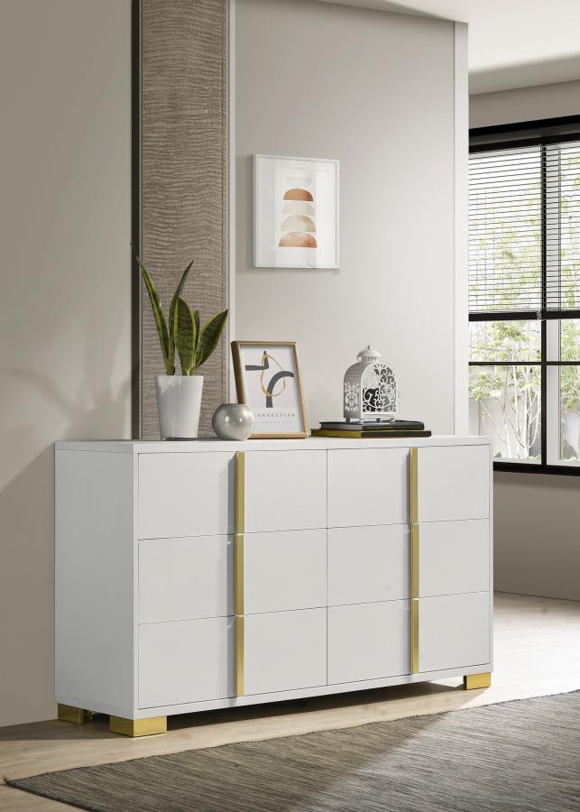 Marceline 6-Drawer Dresser in White - Elegant and Spacious Storage Solution for a Clean and Modern Bedroom Look