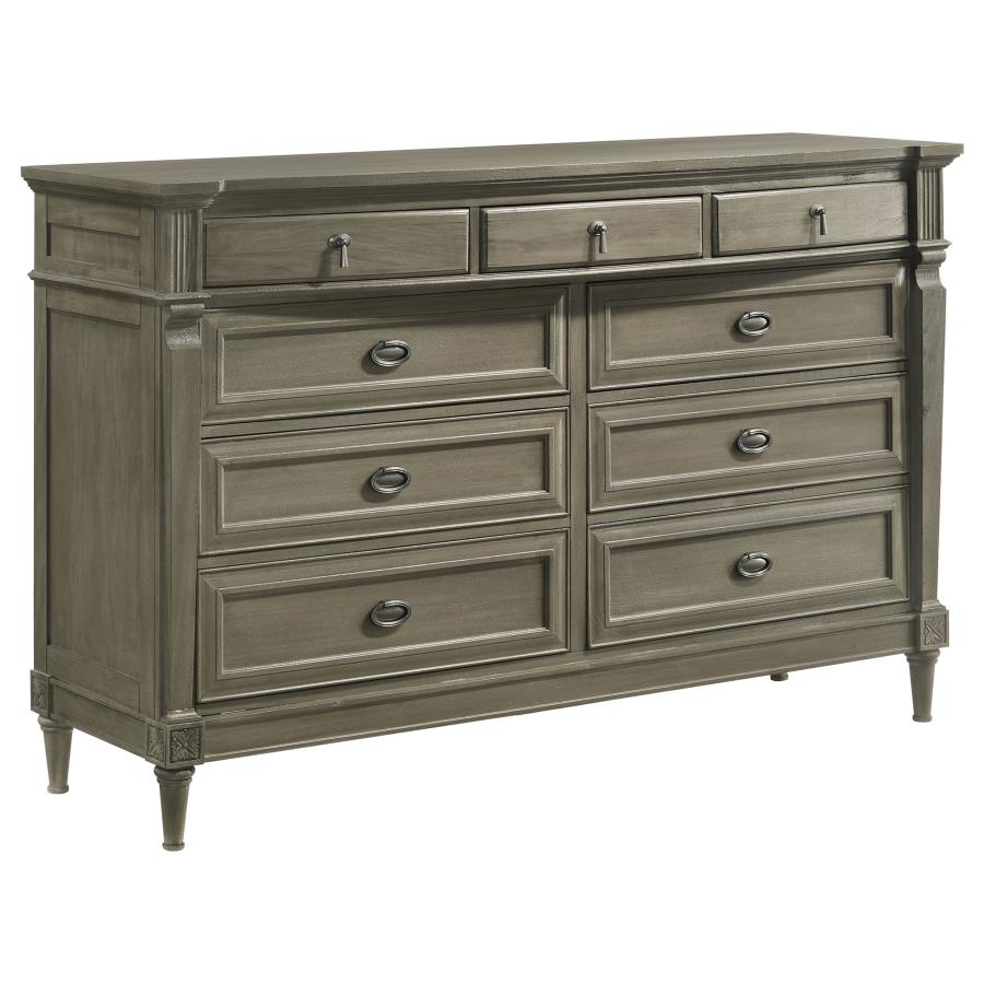 Alderwood 9-Drawer Dresser β French Grey Finish for Sophisticated Storage and Timeless Elegance