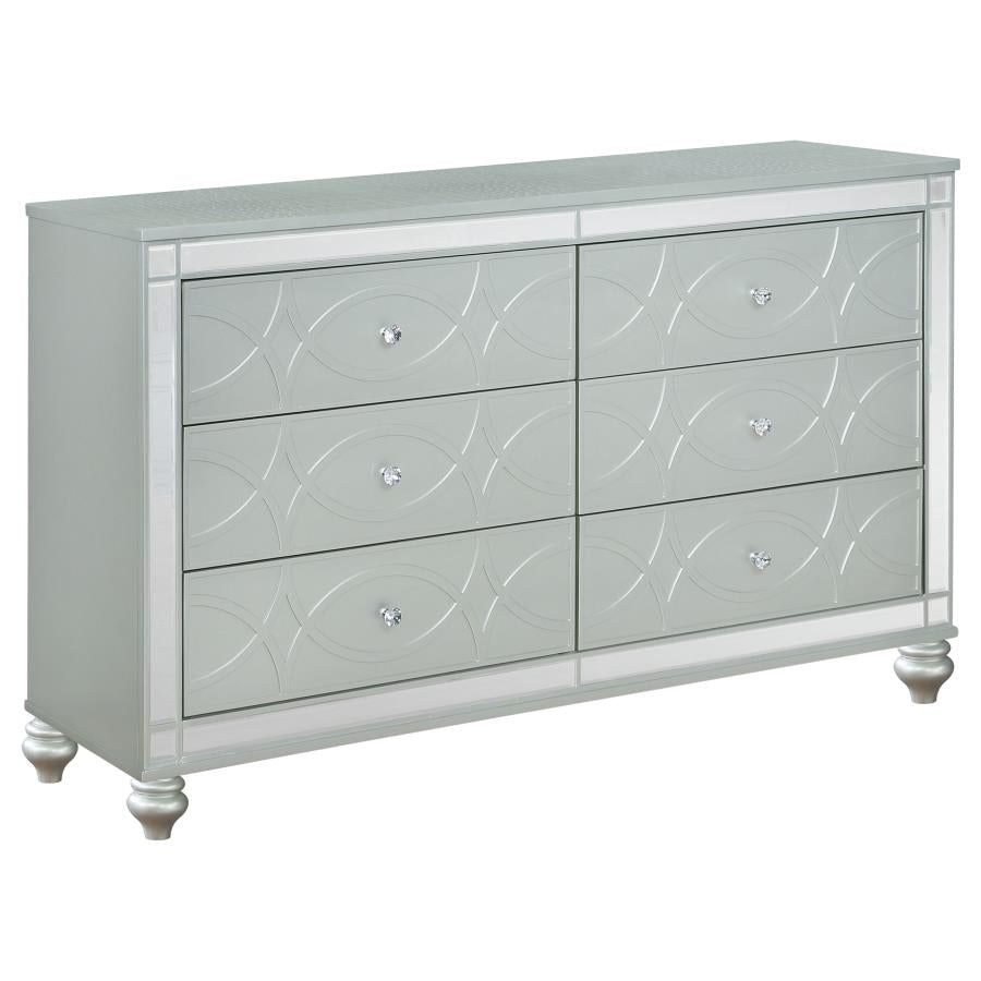 Gunnison 6-Drawer Dresser β Silver Metallic Finish for Modern Glam and Spacious Bedroom Storage