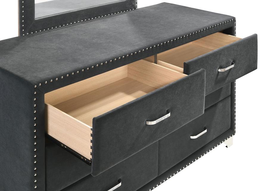 Melody 6-Drawer Upholstered Dresser β Grey Finish for Luxurious Style and Spacious Bedroom Storage