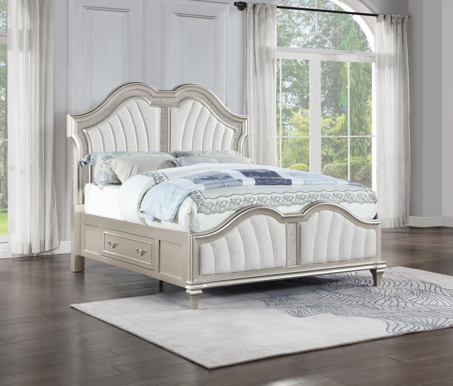 Evangeline Wood LED Storage Panel Bed in Silver Oak - Modern Design with Built-In LED Lighting and Ample Storage for Your Bedroom