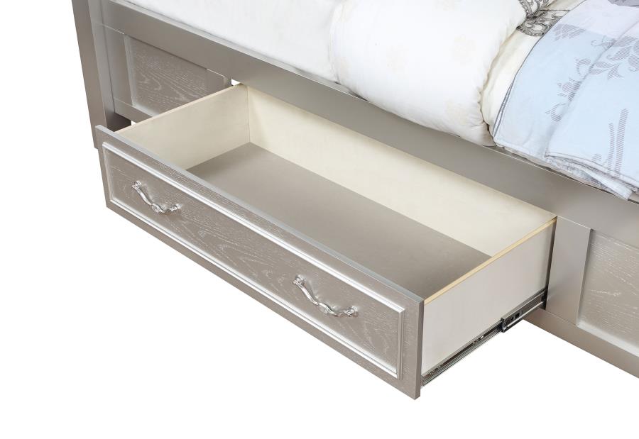 Evangeline Wood LED Storage Panel Bed in Silver Oak - Modern Design with Built-In LED Lighting and Ample Storage for Your Bedroom
