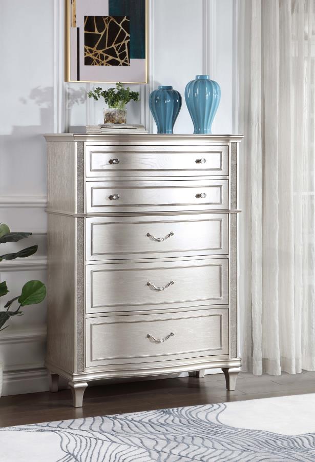 Evangeline 6-Drawer Chest β Silver Oak Finish for Glamorous Bedroom Storage and Elegant Design